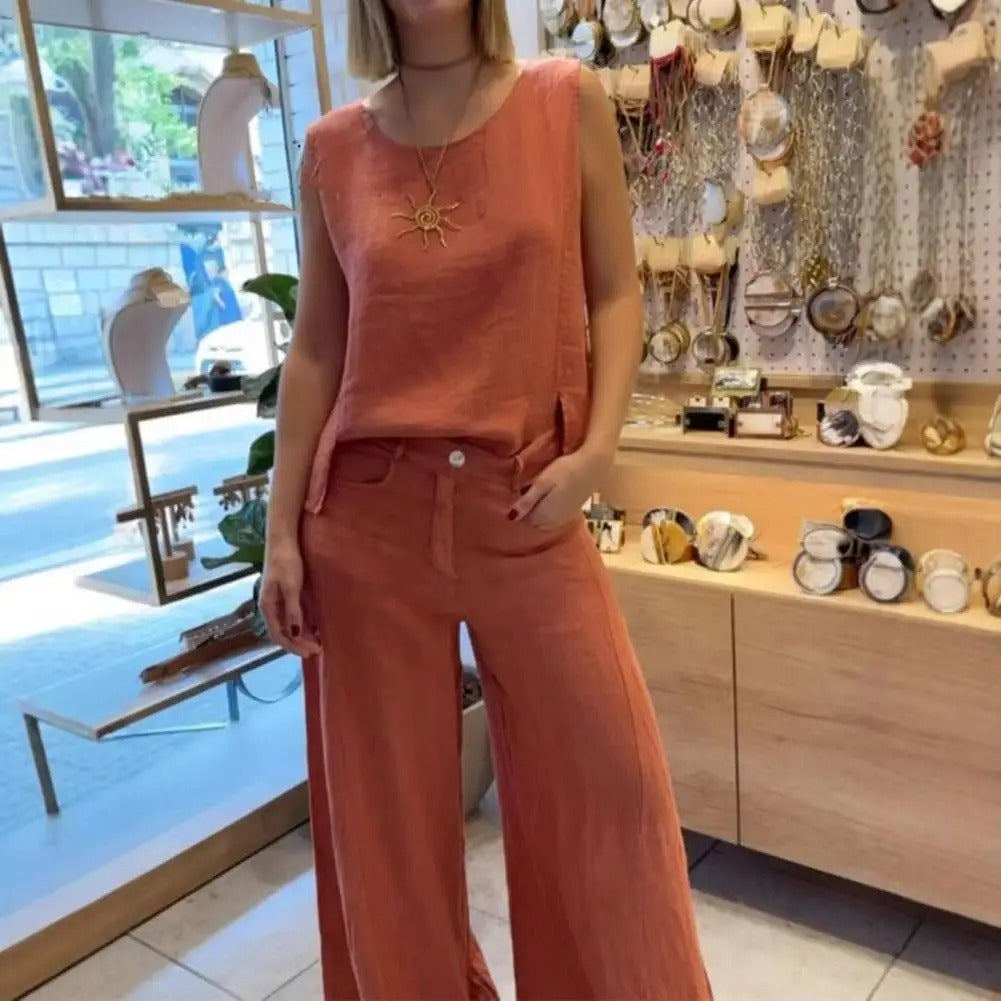 Completo da donna in 2 pezzi - Pantaloni lunghi e Maglia senza maniche