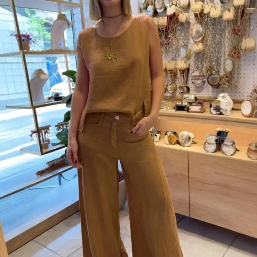 Completo da donna in 2 pezzi - Pantaloni lunghi e Maglia senza maniche