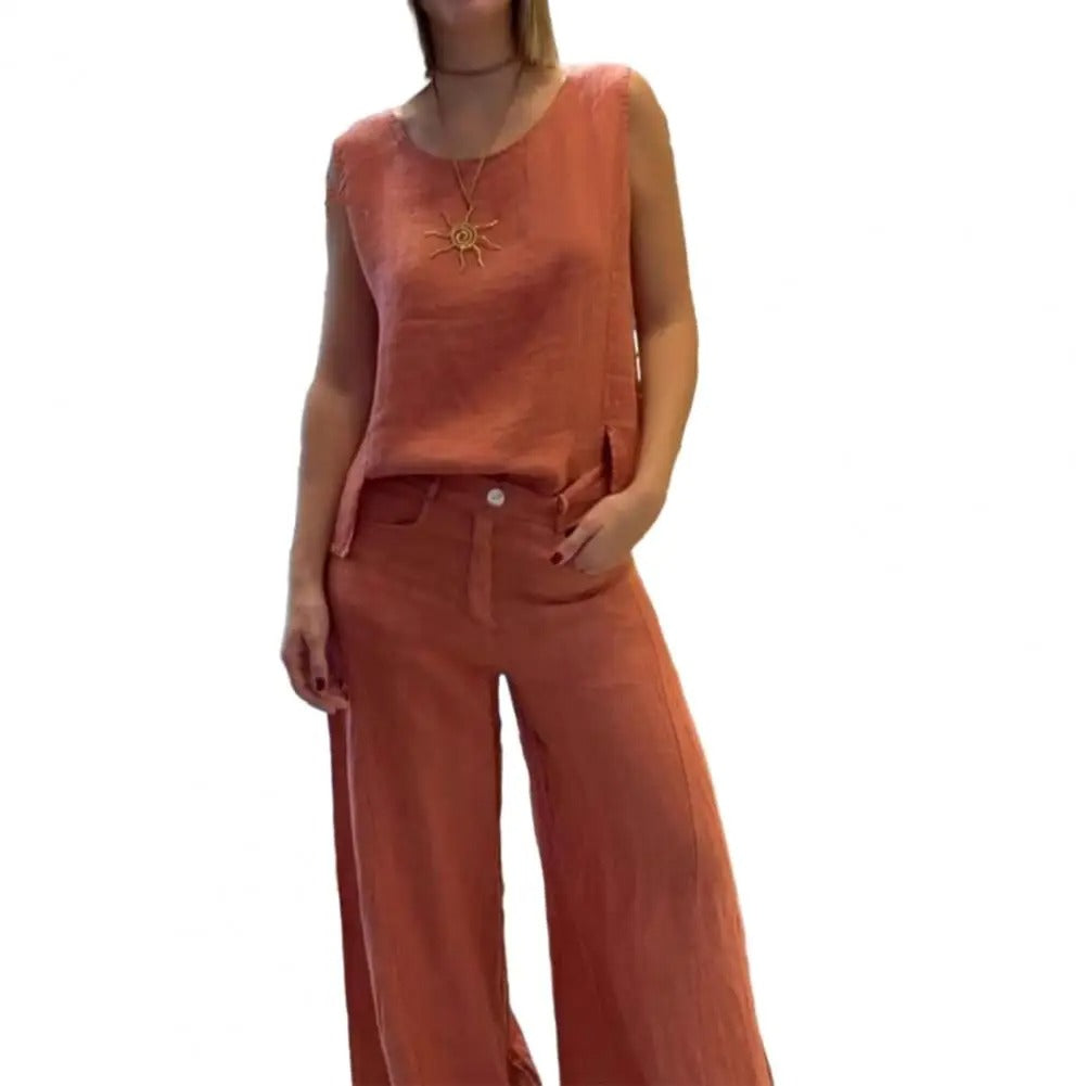 Completo da donna in 2 pezzi - Pantaloni lunghi e Maglia senza maniche