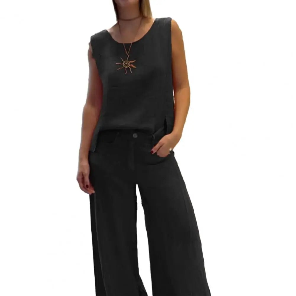 Completo da donna in 2 pezzi - Pantaloni lunghi e Maglia senza maniche