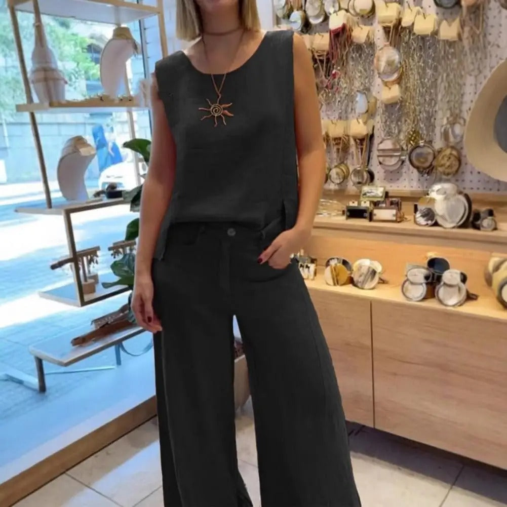 Completo da donna in 2 pezzi - Pantaloni lunghi e Maglia senza maniche